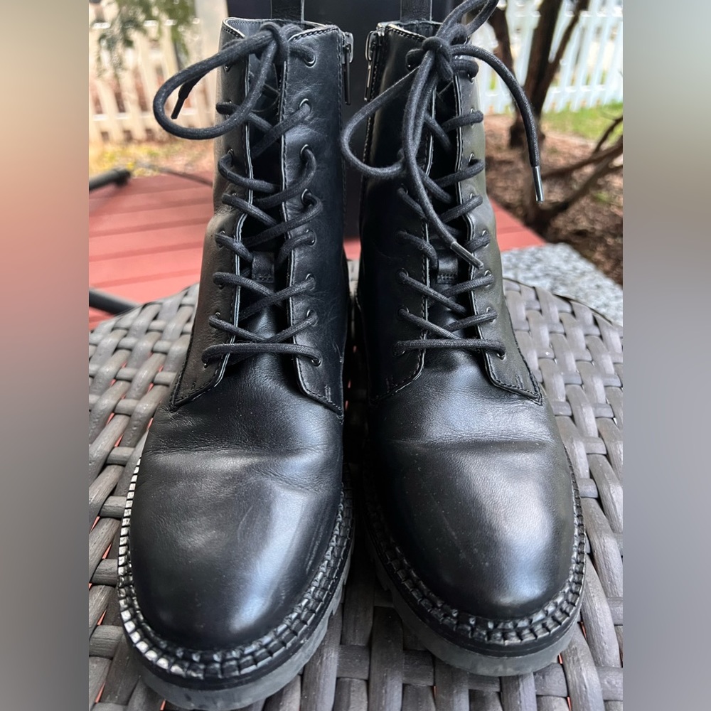 VINCE WOMENS BLACK LEATHER BOOTS  WITH ZIPPER SIZE 7.5 - Picture 15 of 16